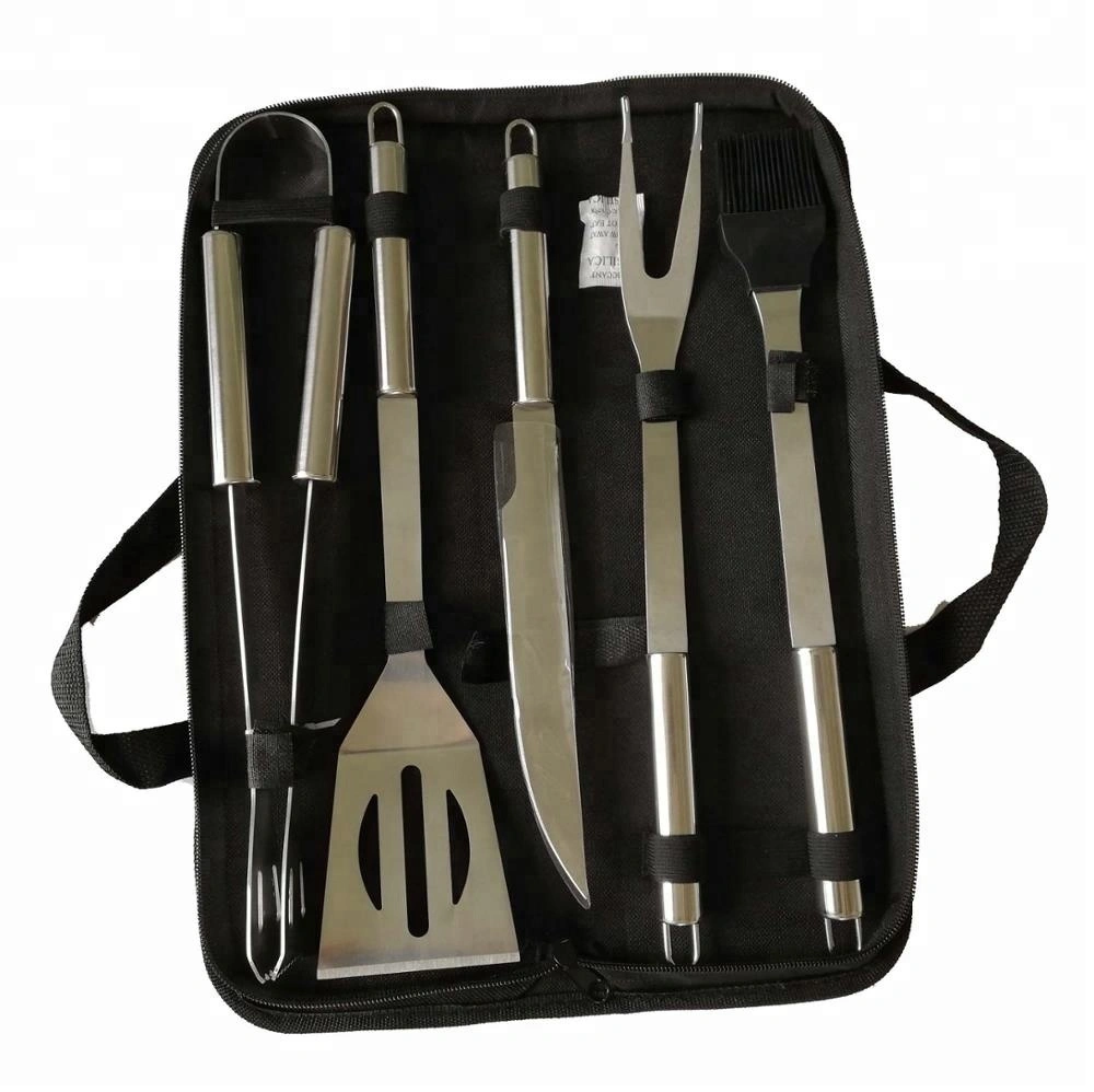 5 Piece BBQ Grilling Tool Set with Oxford Baq 1