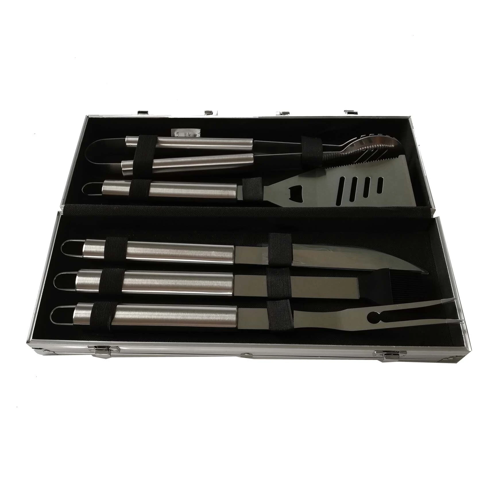 5pcs stainless steel bbq tools set for barbecue with aluminum case 1