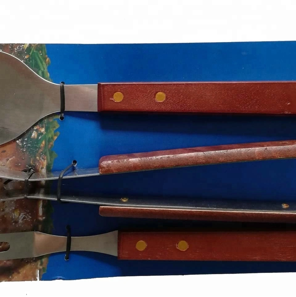 Wood Handle Grilling Tool Set 3 Piece  bbq cooking Tools 1