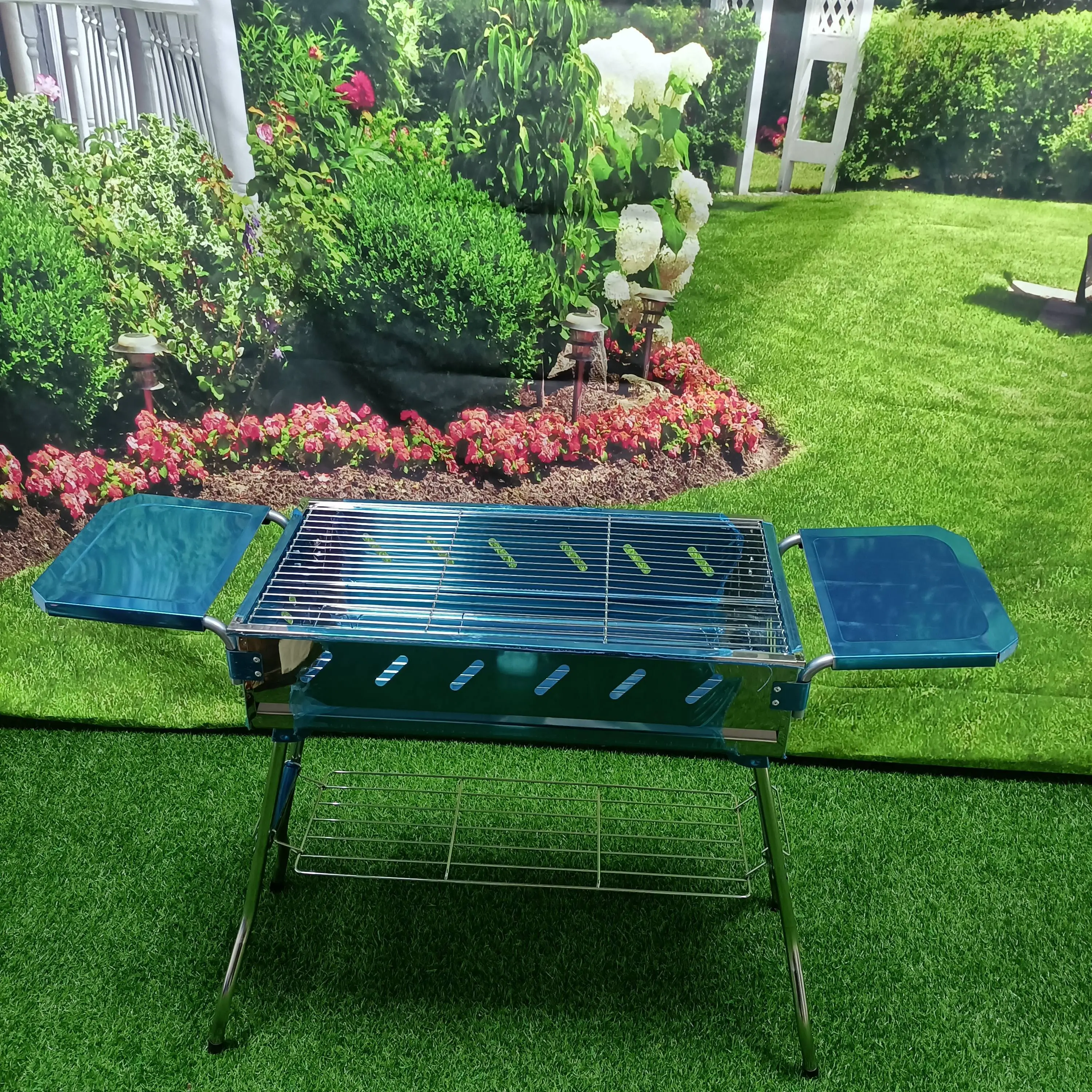 Wholesale price folding stainless steel bbq Grill barbecue with side tables 1