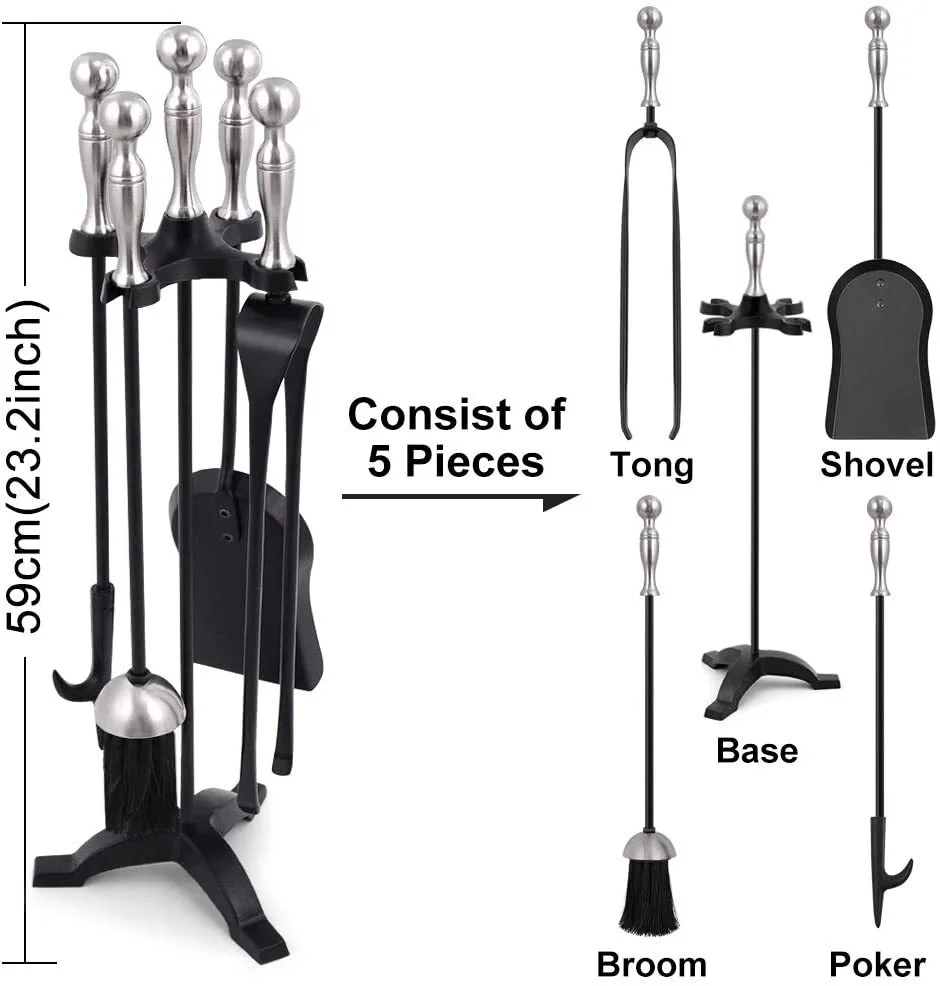 Modern Cast Wrought Iron Handle Fireplace Fireside Accessories Surround PCS Fireplace Tool Set1 1