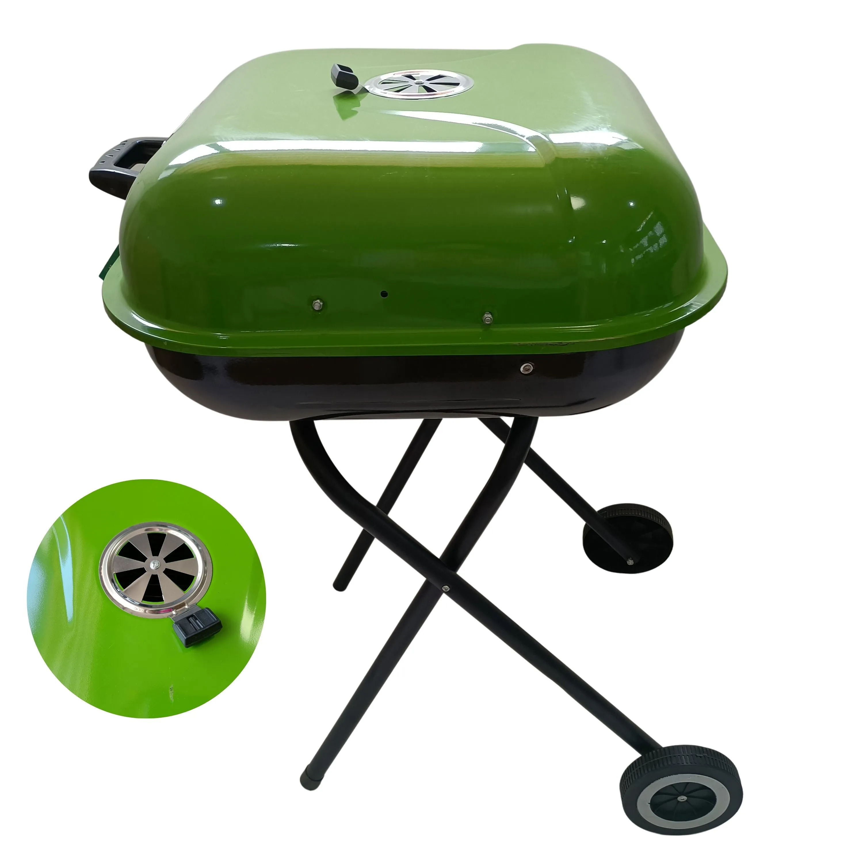 22 inch portable easy move folding suitcase BBQ grill with wheels 1