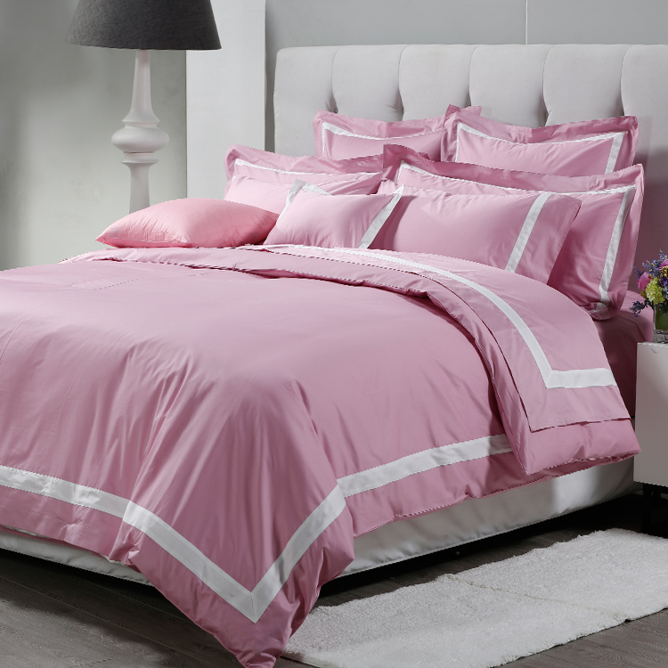 High Quality Hotel Pink Bedding Set with White Piping manufacturers 8
