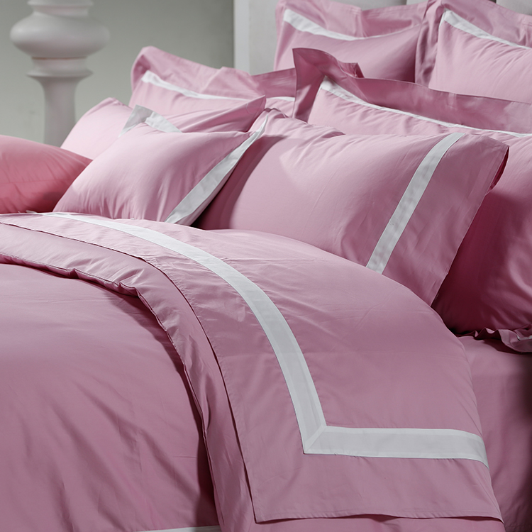 High Quality Hotel Pink Bedding Set with White Piping manufacturers 7