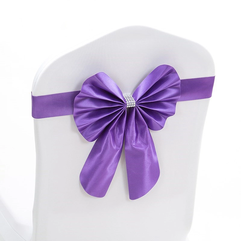 Adjustable Custom Purple Spandex Seat Wedding Chair Covers With Bow 1