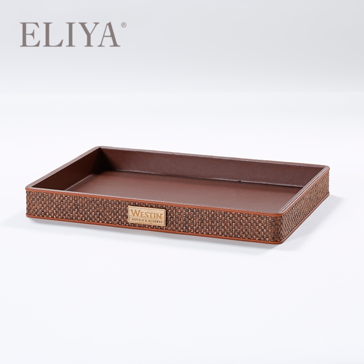 Multifunctional Leather Hotel Room Service Amenity Tray For Westin 1