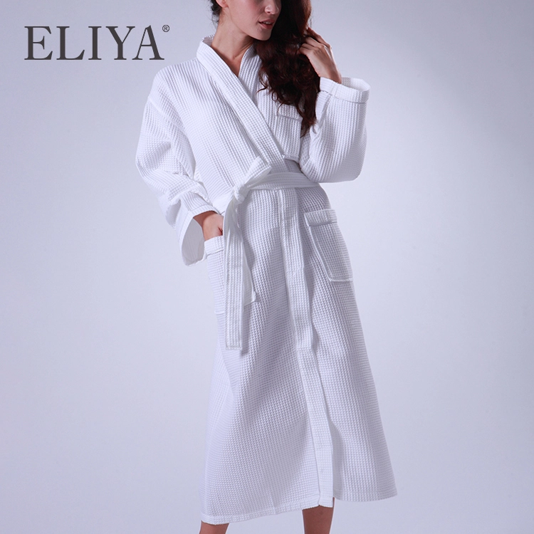 Luxury 100% Cotton Personalized Beach Towel White Kimono Collar Waffle Bathrobe for Spas ROBES Spandex / Cotton Winter Plus Size 1