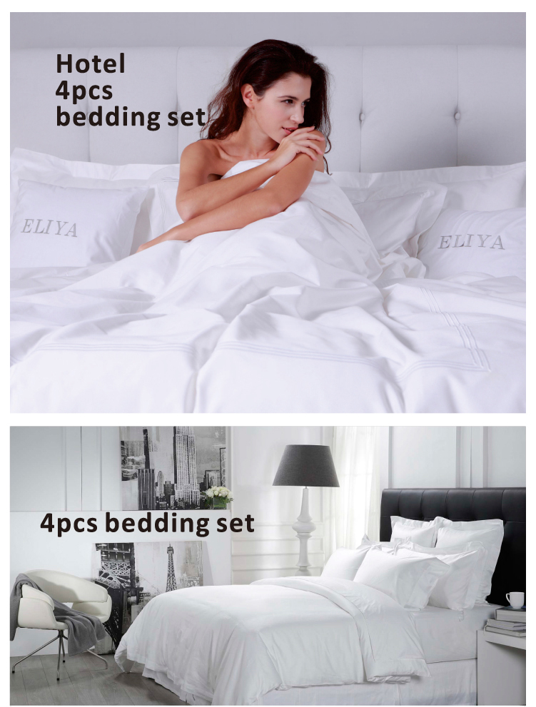 Luxury 100% Cotton Sateen Bed Sheet King Size Hotel White Bedding Set 9
