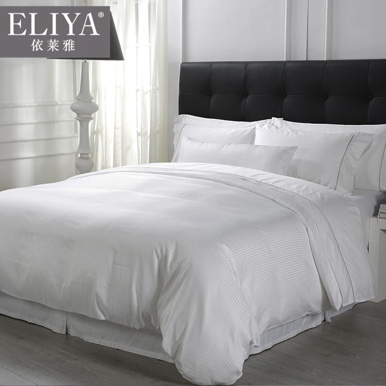 Eliya Luxury Five Star Stripe Cotton Bedsheets White For Hotels 1