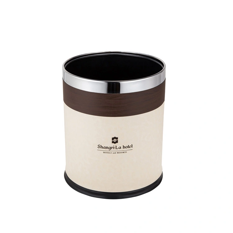 Double Layer 3L Pu Leather Metal Garbage Trash Can Hotel Room Dustbin 1