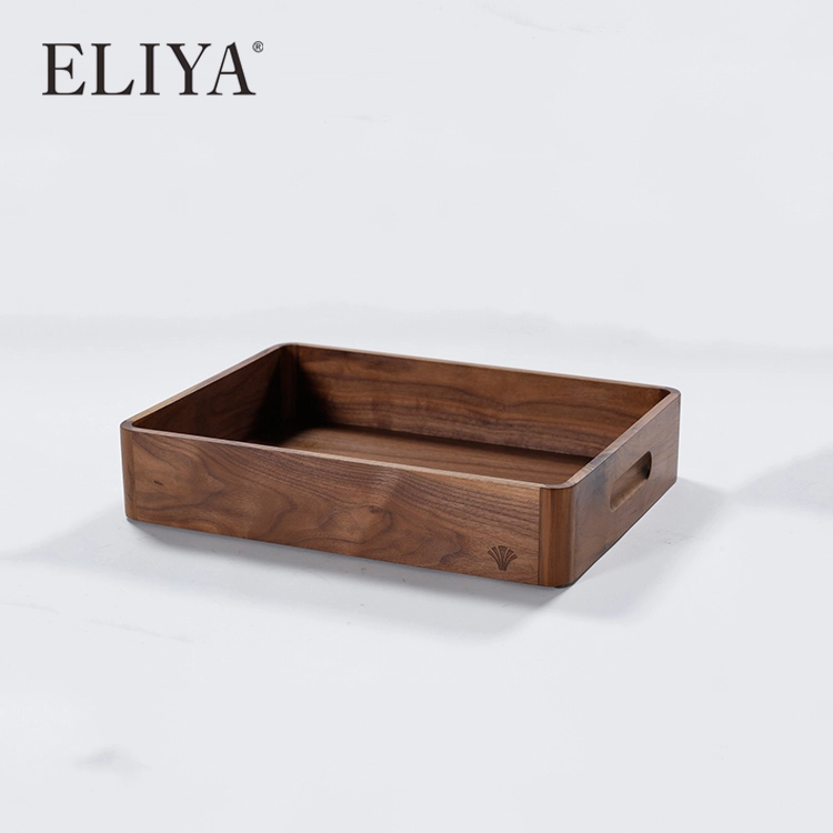 Wholesale Cheap Customized Rectangle Hotel Wooden Shoe Tray With Handle 1