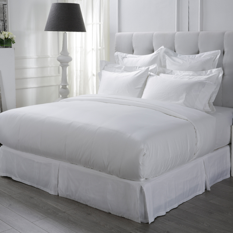 300TC Cotton Fabric Satin White Hotel Bedding Set 100 Cotton
