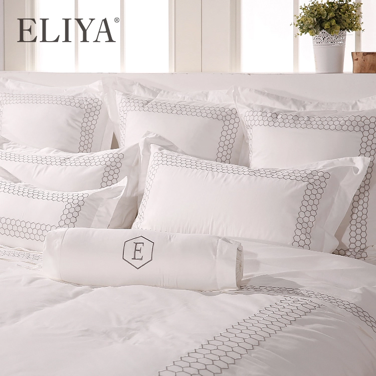 Vente en gros Broderie 100% Coton Pur Blanc Satin Luxe Hôtel Ensemble de Lit 1