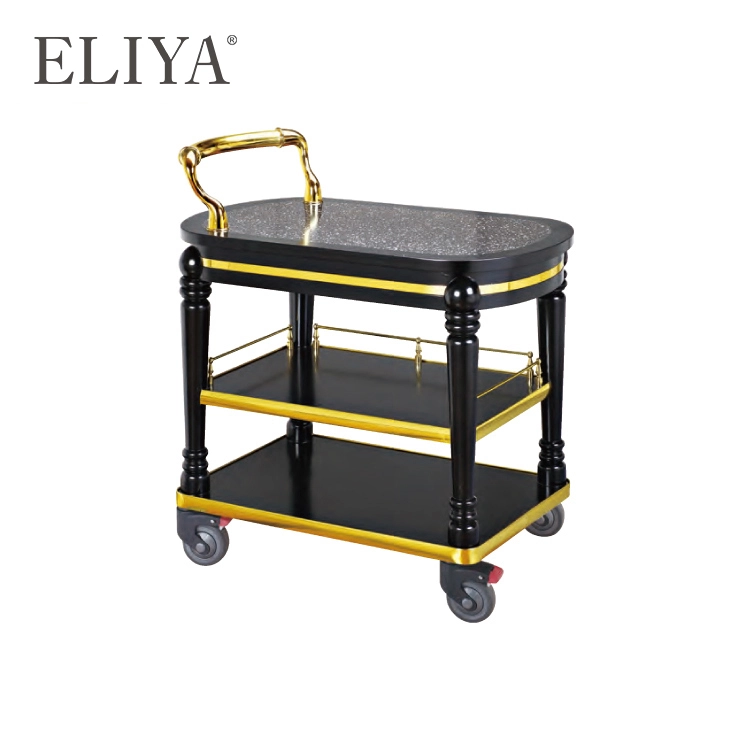 Gold Hotel Restaurant Stainless Steel 3 Tier Service Liquor Trolley 1