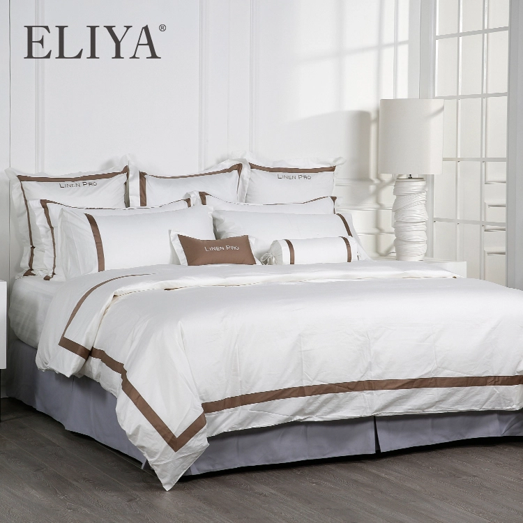 Wholesale 100% Cotton Luxury Sheet Sets Piping Queen Size Hotel Bedding Set 1