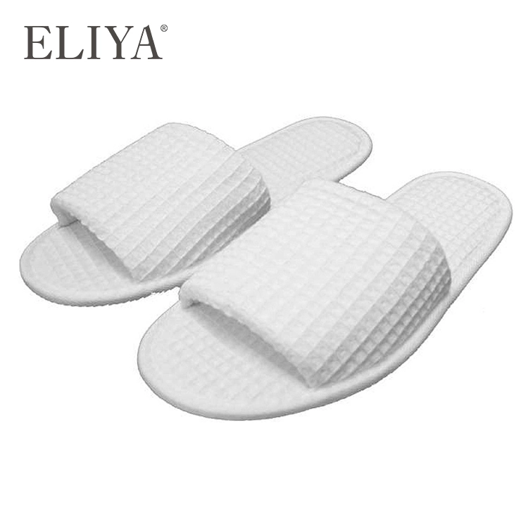 Personalised White Jacquard Logo Close Toe Hotel Waffle Slippers 1