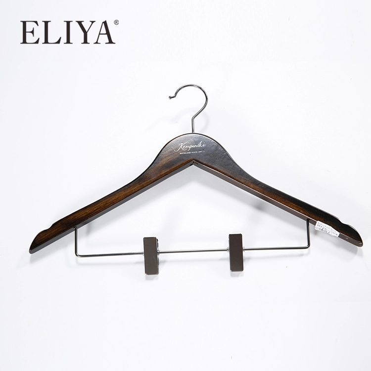 Factory Supply Custom Logo Black Hotel Metal Clothes Hanger With Clip 1