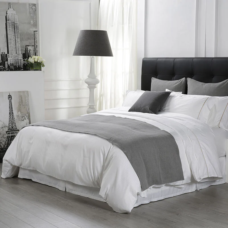100% Cotton Queen Size Bed Sheet Set 3cm Stripe 300TC Luxury Hotel Bed Linen 1