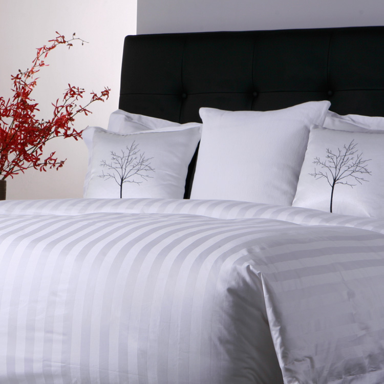 Free Sample Luxury Hotel Designs Satin Stripe 100 Cotton Bedding Sheet Set White 14