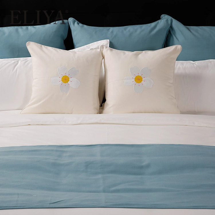 European Hotel Plain White Flat Bed Sheet 400 Thread Queen Size Bedding Set 1