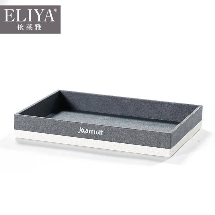 Luxury Grey Leather Serving Tray For Hotel Guestroom Items 1