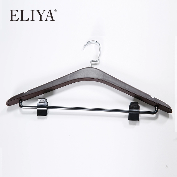 Guangzhou Custom Coat Black Wooden Hotel Clothes Hanger With Clips 1