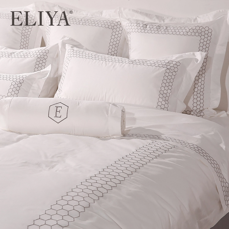 Newest Design Custom Embroidery Beehive 5 Star Hotel Bedding Sheets Sets 1