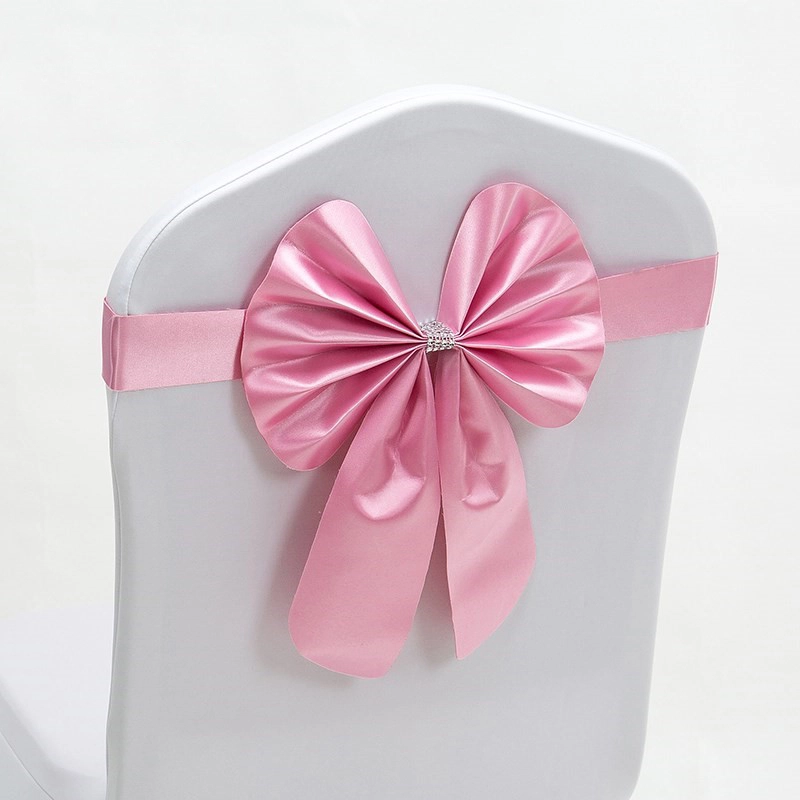 Adjustable Pink Spandex Seat Wedding Chair Covers With Bow 1