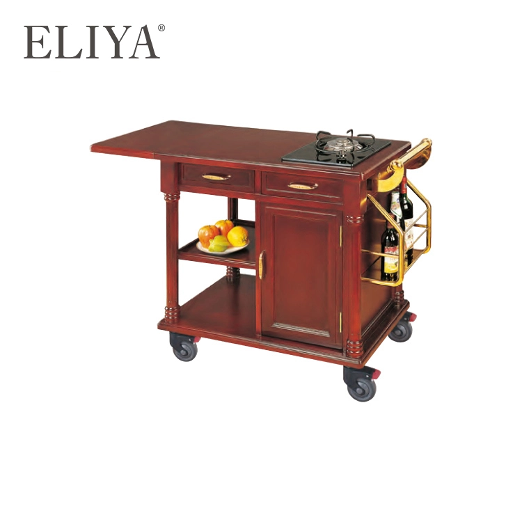 Wooden Table Luxury Hotel Use Tea Wine Folding Food Serving Trolley For Sale 1
