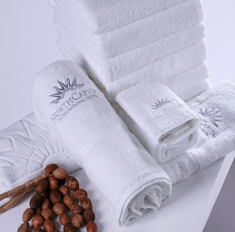 100% Cotton Five Star Luxury Embroidered White Hotel Large Bath Towel For Hilton 1