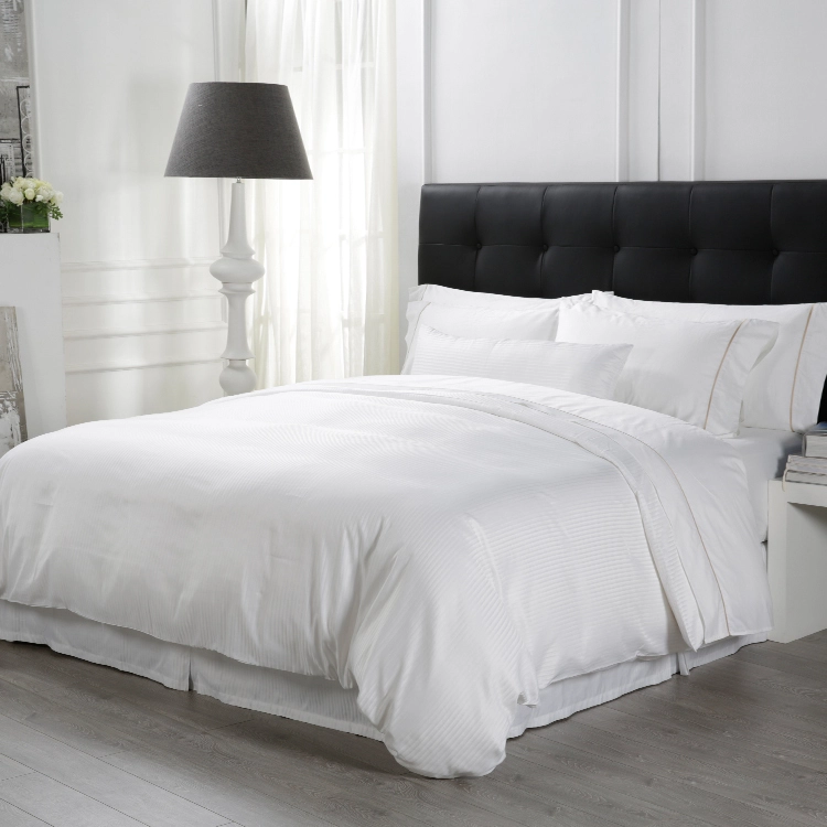 Hot Sale 800Tc Cotton Stripe Design Bed Branded Hotel White Bedding Set 1