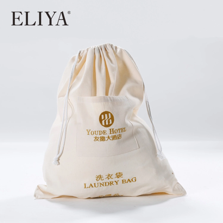 Custom Natural Canvas Drawstring Hotel Laundry Wash Bags 1