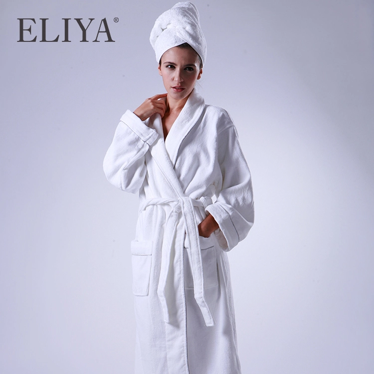 European High Quality Custom Bathrobes Thick Fluffy Hotel Bathrobe ROBES Polyester / Cotton Waffle OEM Service Support Solid 1