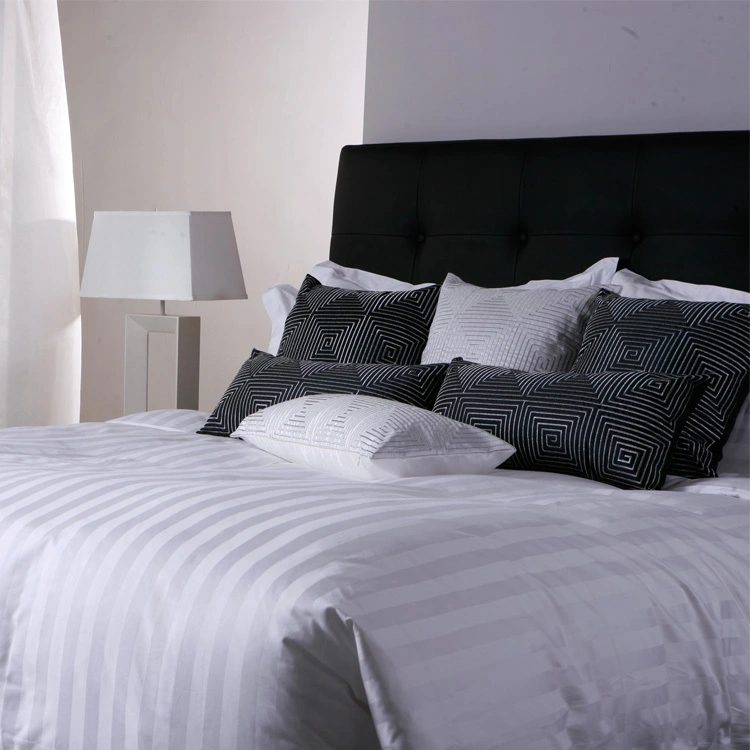 Queen Size Stripe White 100% Cotton Bedsheet Wholesale Duvet Cover Comforter Sets Linen Hotel Suite Bedding 1
