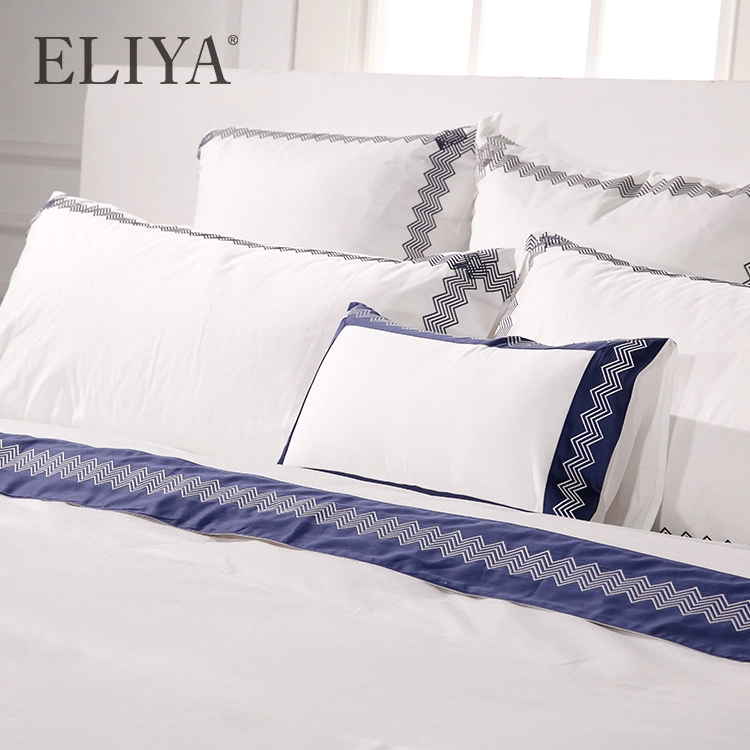 Luxury Hospitality Hotels Linen 100% Cotton Wave Design Bedding Sheet Set 1