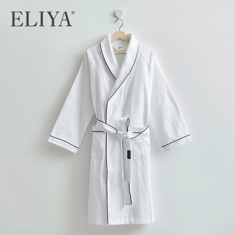 Free Sample Classical Hotel 100% Organic Cotton Bathrobe Terry Cloth Bath Robe For Men 1