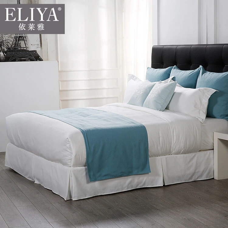 Drap de lit d'hôtel blanc uni de haute qualité 100 coton, housse de couette de lit en coton uni de coureur de poly coton t200 blanc 1