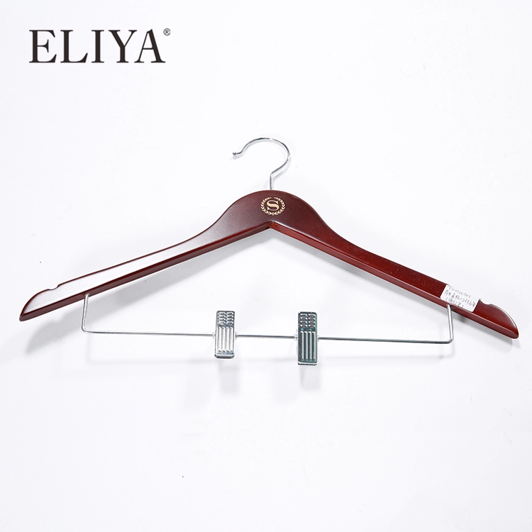 Deluxe Walnut Black Wood Hangers For Hotel Room Customized Logo With Clip 1