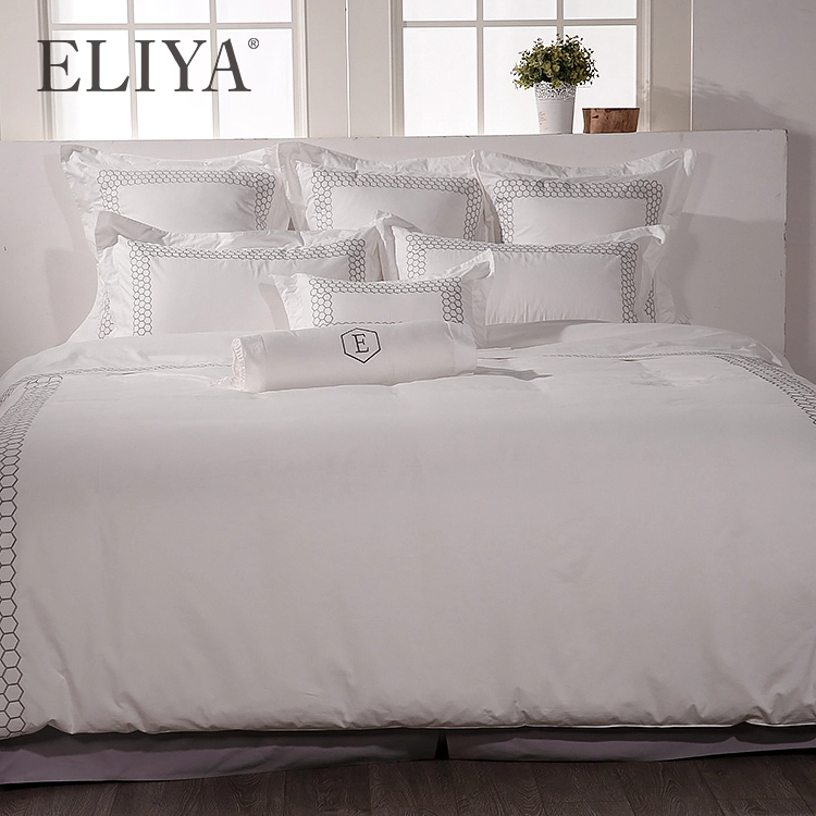 Hotel Linen Luxury Bedroom Set Cotton Double Bed Sheet With Pillow Embroidery 1