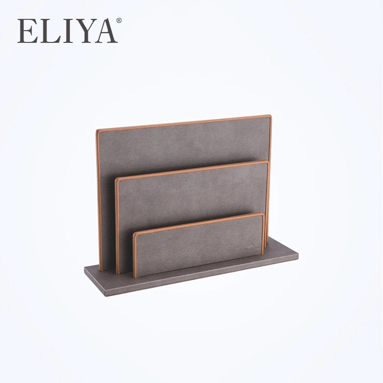 Brown Color 304 Metal Desktop Leather Magazine Rack For Hotel Room 1