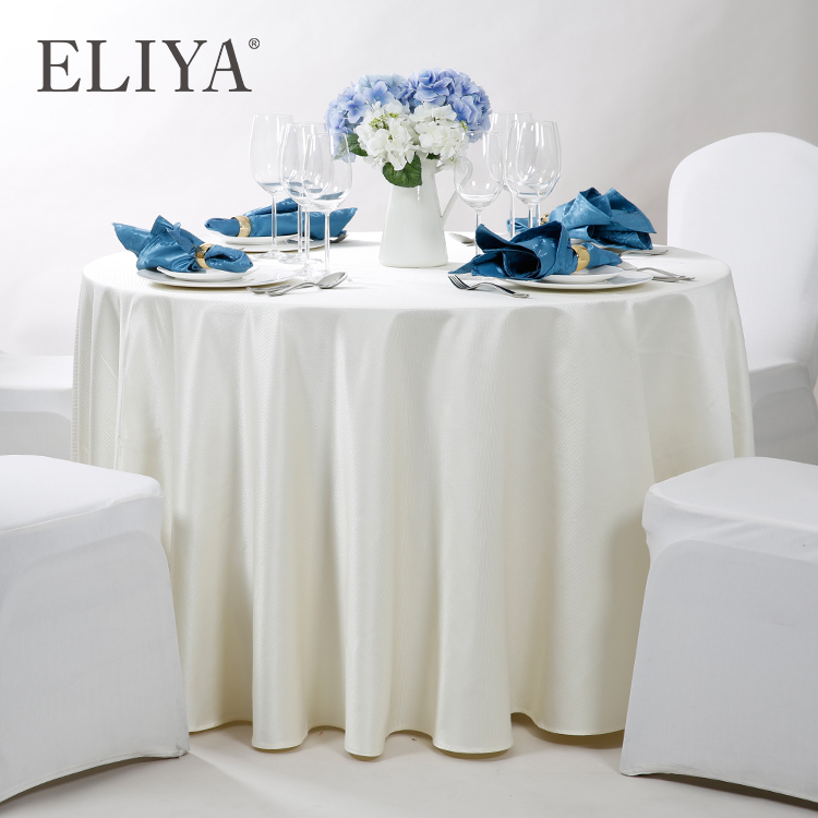 300cm Hotel Luxurious Restaurant White Polyester Dining Set Table Cloth 13