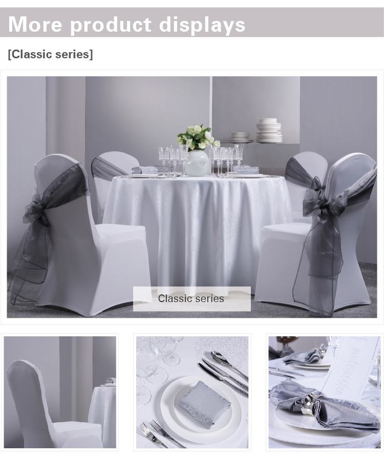 300cm Hotel Luxurious Restaurant White Polyester Dining Set Table Cloth 17