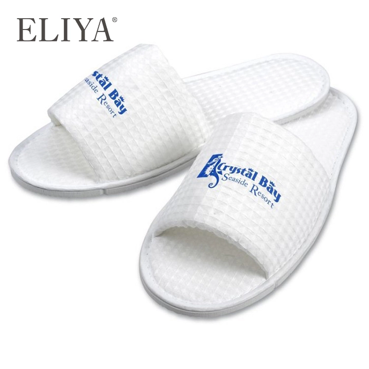 Luxury Spa Indoor Women 6mm Eva Sole Embroidered Waffle Hotel Slippers 1