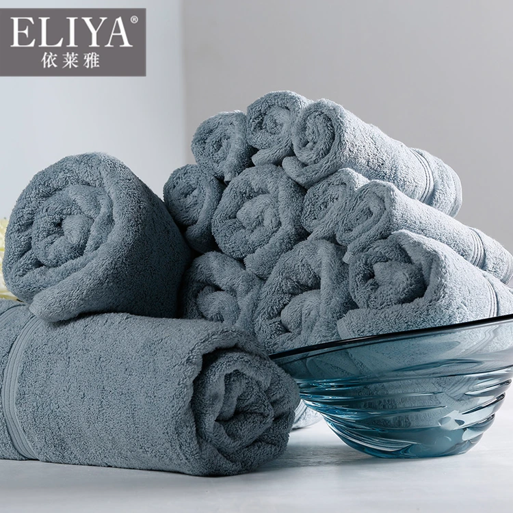 Serviette de bain de l'hôtel vingt et un bleu 100% coton 16s 1 de philippines, fournitures d'hôtel guangzhou logo personnalisé serviettes de bain en coton 1