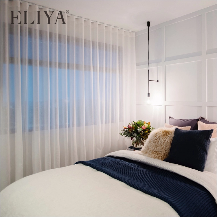 ELIYA Hotel Quality Polyester Solid Color Luxury Decorative Beads Living Room Curtains 1