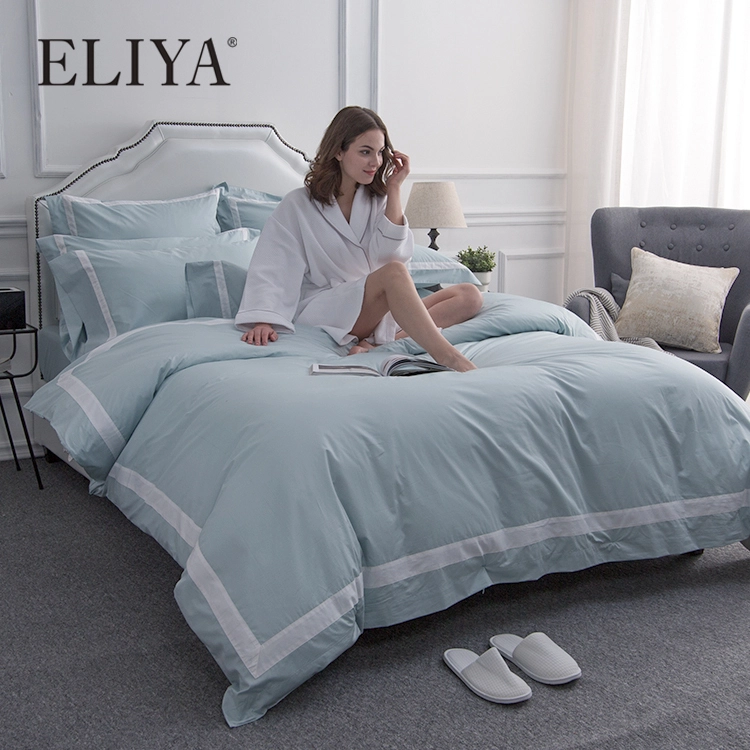 350 Thread Count Luxury Classic Hotel Linen Bed Sheet with Embroidery Logo 1