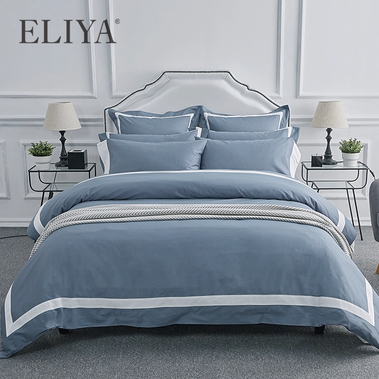 100% Cotton Customized Luxury Bed linen Bed Sheet Bedding Set with Piping 1