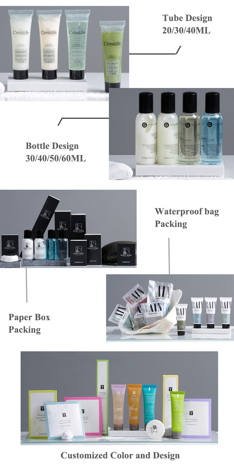 Mini juego de servicios desechables personalizado 30ml botella de jabón y artículos de tocador para el hotel para la venta 13