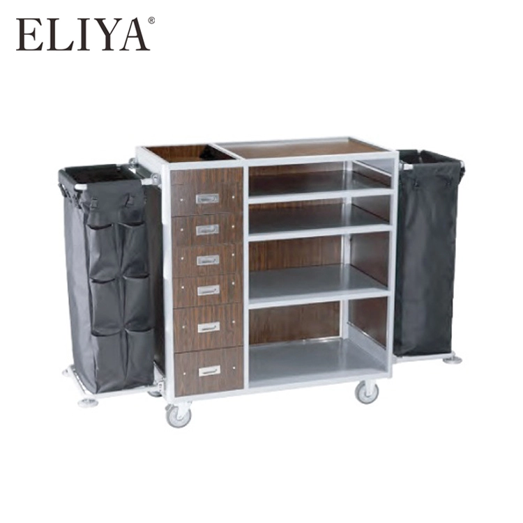 Luxury Hospitality Room Service Cart Used Hotel Housekeeping Linen Trolley 1