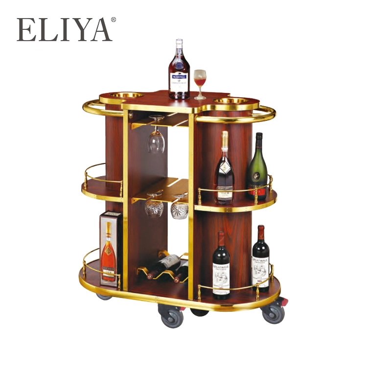 New Metal Brass Designs Luxury Hotel Serving Cart Wooden Tea Trolley For Sale 1